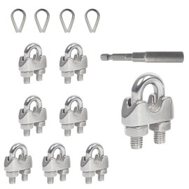 ZCLGOOD 8PCS 5/32" M4 Wire Rope Clamps with Thimbles Set, 4PCS 304 Stainless Steel Cable Clips U Bolt Saddle Fasteners for 4mm Diameter Rigging