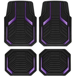 PIC AUTO Heavy Duty Rubber Floor Mats, Purple Aluminum Film Car Mats Set, Front and Rear Car Mats with Anti-Slip Backing, All Weather Protection, Trim-to-Fit for Automotive SUV, Sedan, Van
