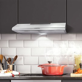 COSMO COS-5MU30 30 in. Delta Collection Ducted Under Cabinet Range Hood, Button Controls, Reusable Filters, LED Lights, Stainless Steel