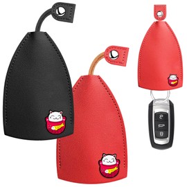 GIKPAX 2Pcs Car Key Cases, Covered Pull Type Key Bags PU Leather Car Key Pouch Key Holders Car Key Cover for Men Women(Black&Red)