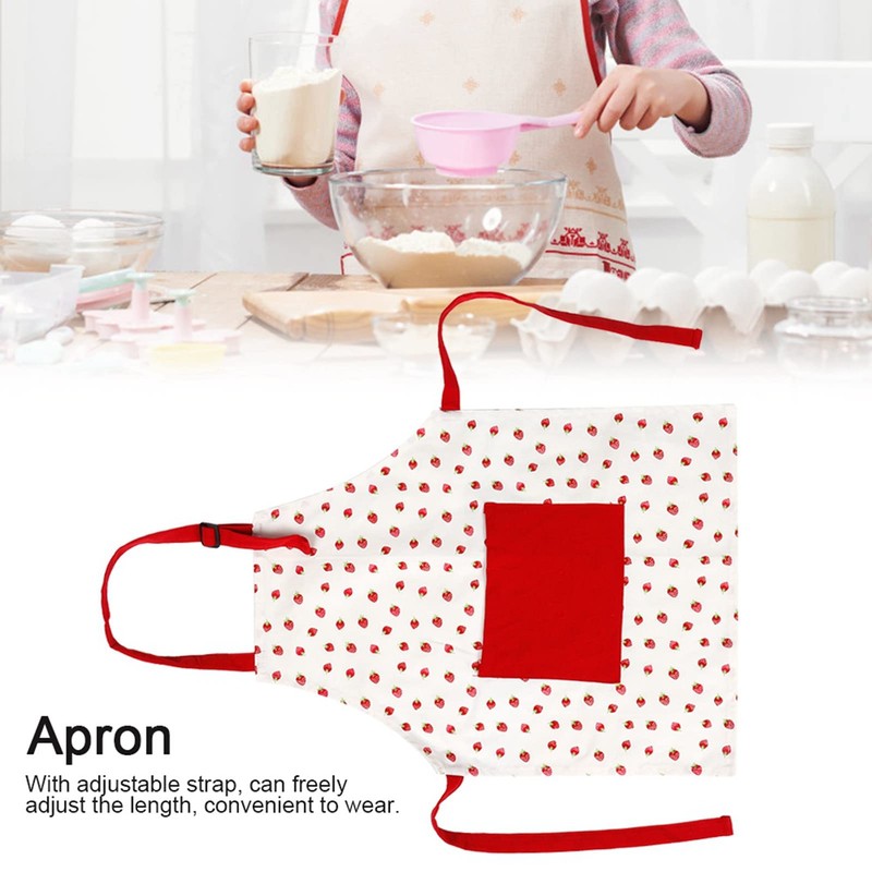 Kids Apron, Red Strawberry Printed Children Apron with Adjustable Neck