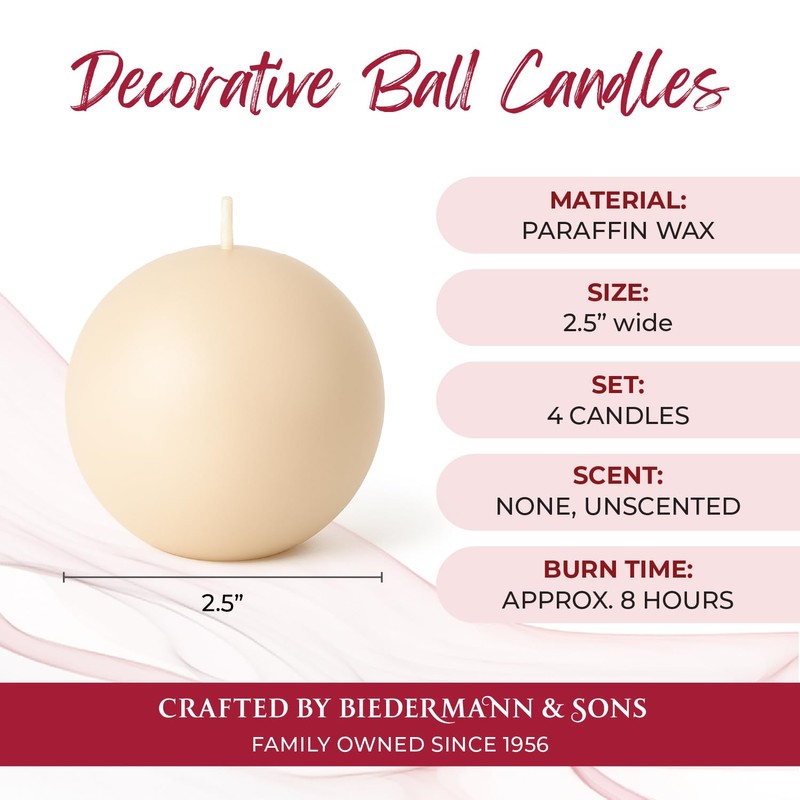 Biedermann & Sons 8-Hour Long Burning Unscented Round Ball Candles,