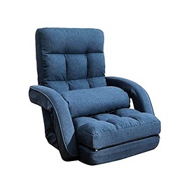 FLOGUOR 42-Position Adjustable Floor Chair, Chaise Lounge Indoor, Folding Lazy Sofa with Armrests and a Pillow Padded Adults Gaming Chairs for Living Room, Bedroom Factory Price (Blue) 8803BL