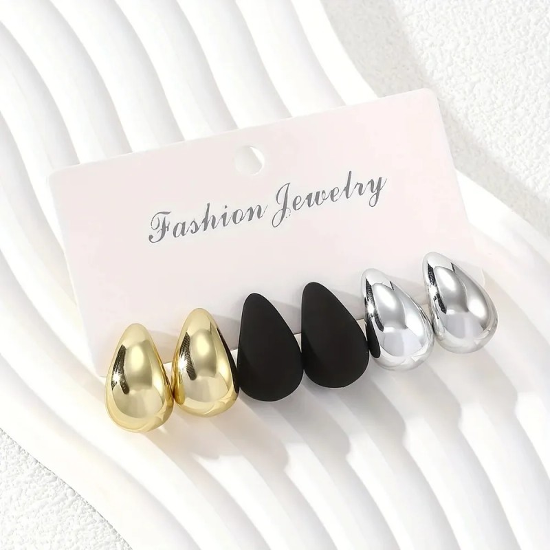 Set De 6 Aretes Pendientes Chunky Gota Europeos Combinados Multicolor