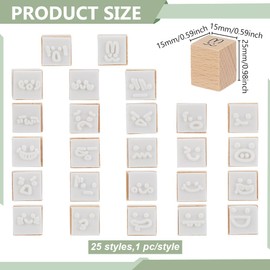 WEBEEDY 25 Styles Wooden Rubber Stamps Various Emoticon Decorative Stamps Set for Crafting 15mm /0.59" Squares Wooden Rubber Ink Stamp for Scrapbook Journals Card Making Painting
