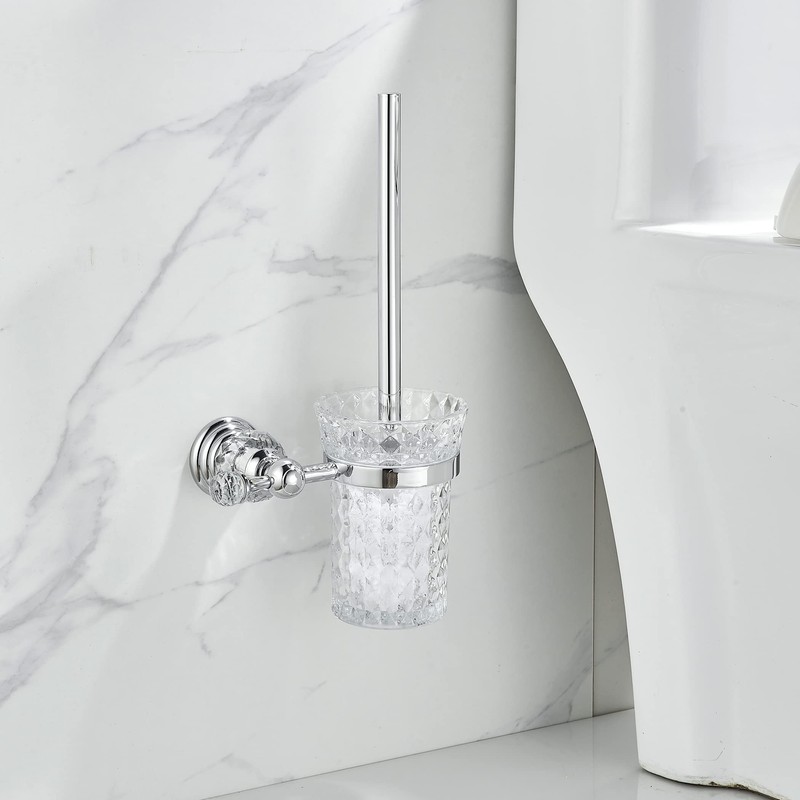 WOLIBEER Crystal Toilet Brush Holder, Chrome Toilet Cup Set with