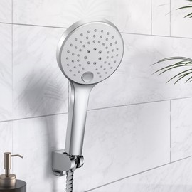 JOHO Hand Shower Head with 3 Jet Types, Round Shower Head Made of ABS, Rain Shower Head with Anti-Limescale Function, Chrome