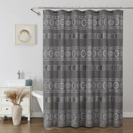 Gray Boho Farmhouse Modern Shower Curtain Set Waterproof Polyester Neutral Textured 72x72 Inches 12 Plastic Hookscolor: Grey-sun Flower, length: 72in, width: 72in