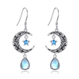 DAYLINLOVE Celtic Moon Earrings 925 Sterling Silver Moonstone Dangle Earrings Moon Jewelry Birthday Christmas Gifts for Women