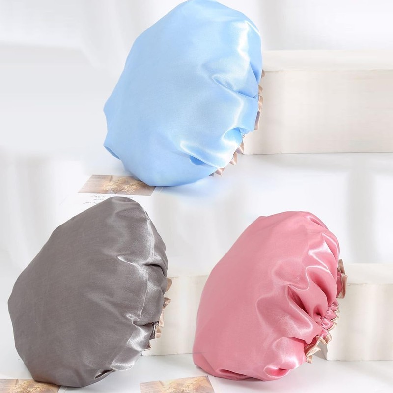 Gorros de Baño 3 Paquetes,Gorros de baño impermeable satinado para