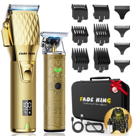 FADEKING FADEKING® Professional Hair Clippers for Men - Cordless Hair Clippers, LCD Display Barber Clippers for Hair Cutting & Mens Grooming with Travel Case (GOLD+BRONZE)