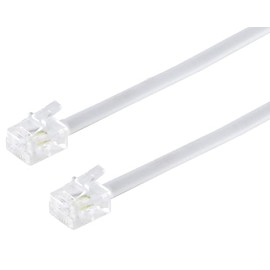 Telephone Cable RJ11 6/4 Male to RJ11 6/4 Male Flat Cable 4-Core Western Plug White 10 m