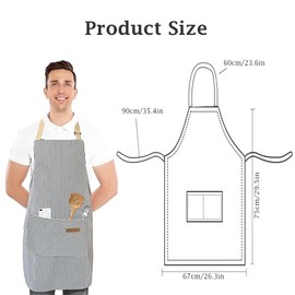 Shunshi Adjustable Apron, Unisex Apron with 2 Pockets, Cotton Linen Cooking Kitchen Accessories Chef Bib Aprons for Women Men Home Baking Gardening Household Cleaning BBQ Restaurant(Blue Strips)