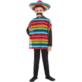 Smiffys Mexican Instant Kit, Multi-Coloured with Poncho & Sombrero, Boys Fancy Dress, Mexican Dress Up Costumes