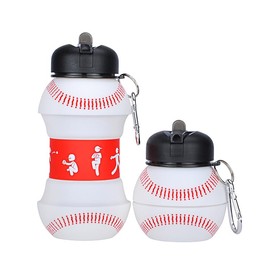 Backroad Outdoors Clip-on BPA-Free Collapsible Silicone 18 OZ Soccer Baseball Golf Ball Basketball Tennis Ball Water Bottle for kids soccer outdoor (Baseball)