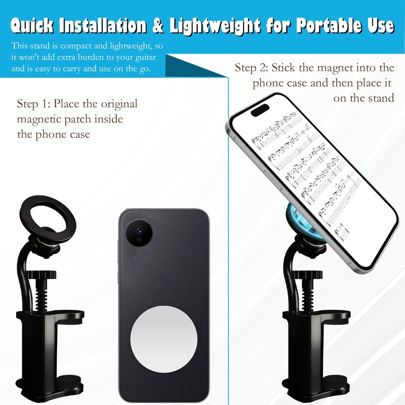 Guitar Phone Holder, Magnetic Guitar Phone Mount with 360° Rotation,