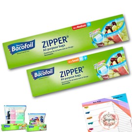 Zipper Bags All-Purpose, 20 Bags (12x Small/1L, 8x Medium/3L), Zip Tight Seal, Bacofoil Dishwasher Safe, Resealable, Tear-Resistant, for Storing, Freezing & Organising