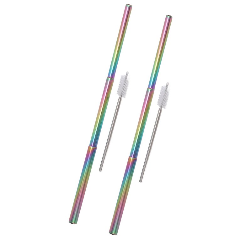 2Pcs Collapsible Metal Straw 304 Stainless Steel Drinking Travel Telescopic