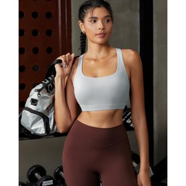 RUNNING GIRL Sports Bras for Women, Molded Cup High Impact Grey Sports Bra Workout Bras for Women High Support Racerback(WX3046 Ice Grey M)