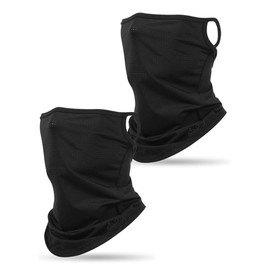 DaLaCa Face Cover, UV Protection, Cooling Sensation, Sun Protection, UPF 50+, Ear Hooks, Washable, Easy to Breathe, Mesh Mouth, Storage Case Included, Black, Set of 2