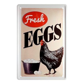 Tin Sign Fresh Eggs - Vintage Retro Decorative Metal Sign - Sign for Chicken Breeders Chicken Holders Chicken Experts - Decoration Chicken Coop Chicken Hotel Chicken Board Kitchen Dining Room Garden -