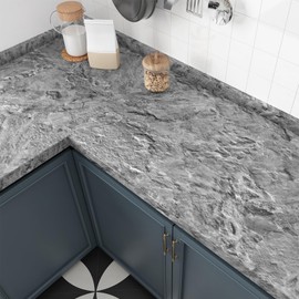 Wallercity Marble Peel and Stick Countertops Waterproof Grey Marble Contact Paper Easy to Clean Granite Wallpaper Stick and Peel Removable Contact Paper for Counter Top Cabinets Bedroom 15.8''x 236''