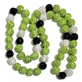 Power Energy Sports Iced Rhinestone Disco Ball Bead Softball Baseball Drip Chain Necklace Lime Green - 22" inches