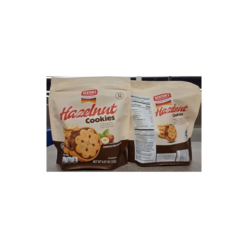 Bentons European Hazelnut Cookies 6.07oz 172g (Two Bags)