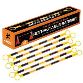 Retractable Barrier for Safety Traffic Cones 72" x 120" - 2" OD - Large Yellow and Black Bar Barricade 6 Pack - for Road Construction, Parking, Warning, Temporary Security Divider by Xpose Safety