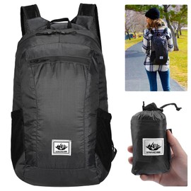 Outdoor Foldable Backpack, Lightweight Mountaineering Shoulder Bag, Waterproof Rock Climbing Travel Backpack for Hiking Camping (BK)