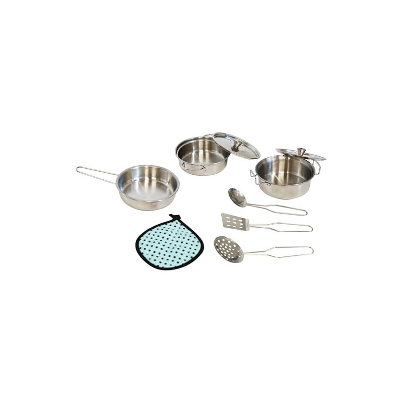 SpielMaus Kitchen Stainless Steel Saucepan Set, 9 Pieces