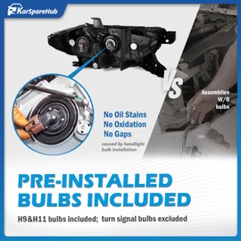 KarSpareHub Headlights Assembly W/Bulbs for 2016-2023 Toyota Tacoma (Fits Models w/o Factory LED DRL Only) Headlamp Replacement Left + Right Side