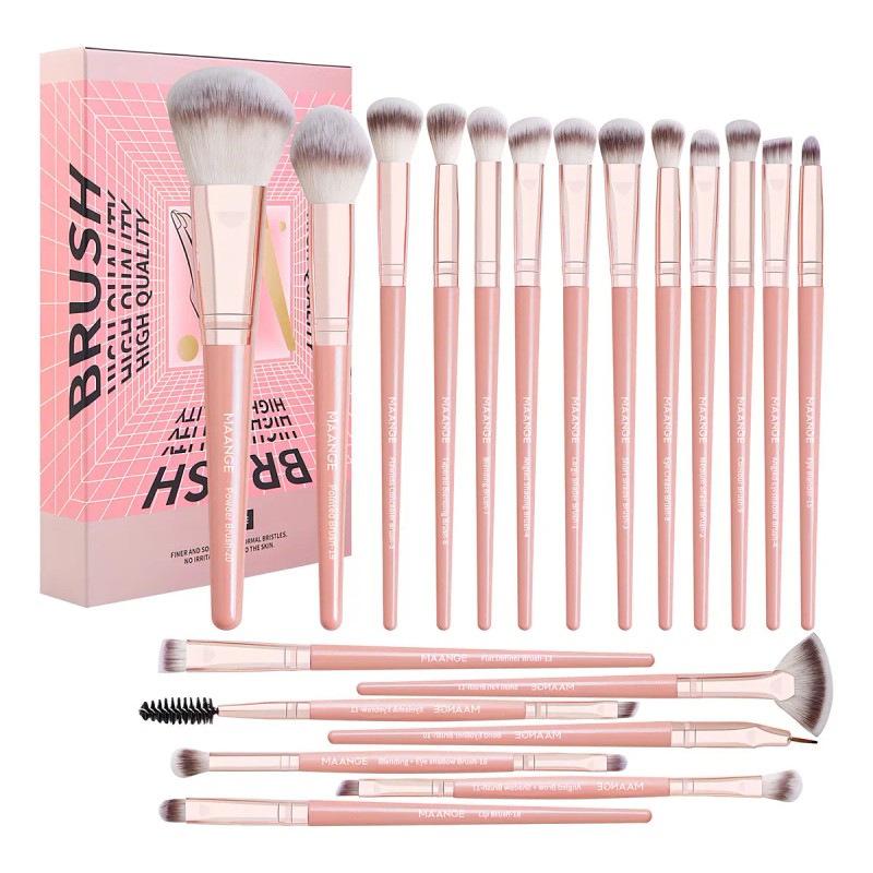 Brochas De Maquillaje Kit 20 Pcs Para Maquillaje Profesional Rosa