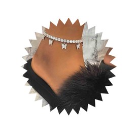 Sttiafay Boho Crystal Butterfly Anklet Bracelet Butterfly Tassel Anklet Chain Silver Cz Butterfly Ankle bracelet Rhinestone Tennis Chain Ankle Foot Chain Jewelry Women