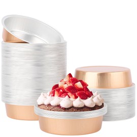 Beasea Aluminum Foil Ramekins, 7.3oz 100 Pack 4 Inch 215ml Disposable Ramekins Foil Cups No Lids Baking Ramekin Cup Cupcake Aluminum Mini Baking Cups for Party - Rose Gold