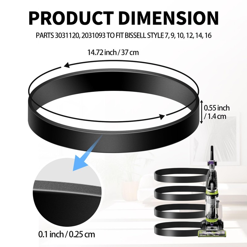 ZITFRI Vacuum Belt 4 Pack for Bissell Style 7/9/10 p/n