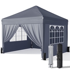 Driftalia 10x10 Pop Up Canopy with Sidewalls, Outdoor Instant Canopy Tent with Carry Bag for Commercial Events, Camping, Backyard Parties - Dark Grey