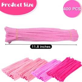 Cayton Pink Pipe Cleaners, 400PCS 12 Inch Long Fluffy Encrypted Pipe Cleaners for DIY Art Craft Projects
