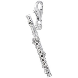 Sterling Silver Flute Charm with Lobster Claw Clasp, Charms for Bracelets and Necklaces