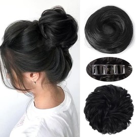 TTPSRY Women's Hairpiece with Clip, Real Hair, Ideal for Voluminous Hair and Hairpiece Styling (Black)