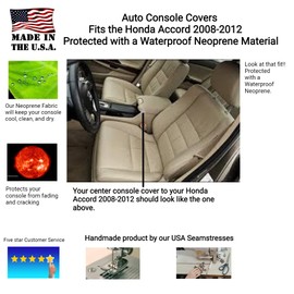 Auto Console Covers- Fits The Honda Accord 2008-2012 Center Console Armrest Cover Waterproof Neoprene Fabric- Dark Gray