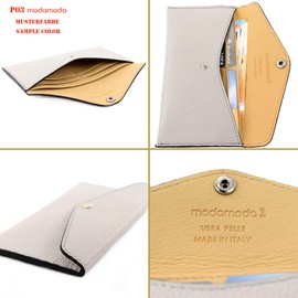 modamoda de - P03 Italian Women's Wallet Real Leather Long, White