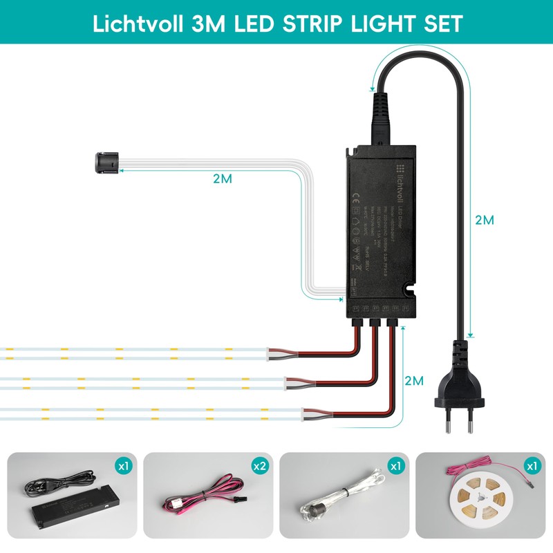 lichtvoll COB LED Strip 3 m Cool Cold 6000 K