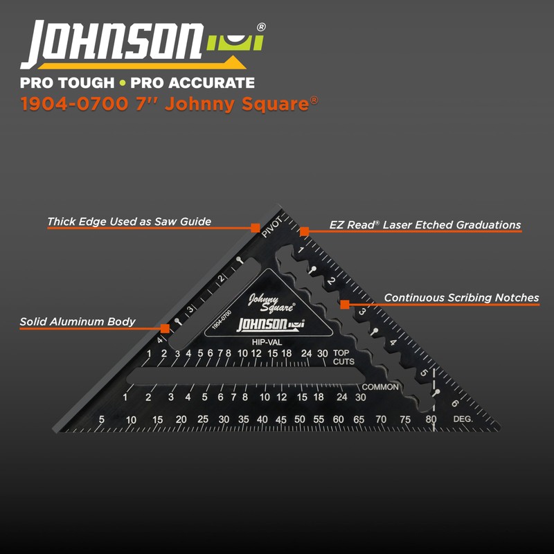 Johnson Level & Tool 1904-0700 Johnny Square Professional Easy-Read Aluminum