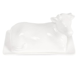 jinsongdafa Butter Dish With Lid For Countertop, Porcelain Butter Holder with Milk statue Lid, Butter Container Perfect for East and West Coast Butter, Durable & Sturdy Butter Keeper 7.5 Inch