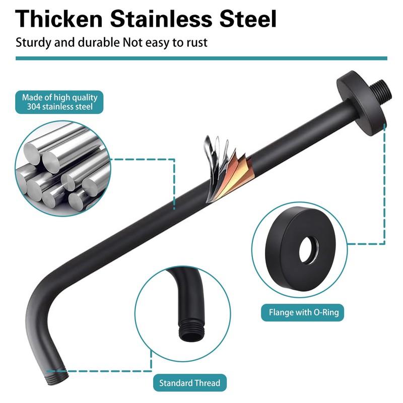 12 Inch Shower Arm with Flange,Stainless Steel 90 Degree Rain