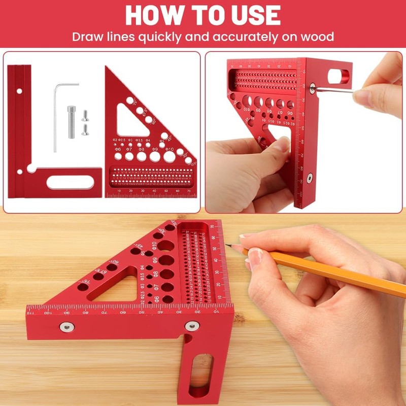 3D Multi-Angle Measuring Square Ruler, Aluminium Alloy 45°/90° Miter Triangle