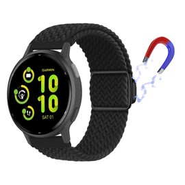 KoGiio 20 mm Braided Bracelet for Garmin Forerunner 165/165 Music/245/645/Garmin Vivoactive 5/Vivomove Trend/Sport/Venu Sq 2 Music, Men Women Replacement Magnetic Watch Strap - Black
