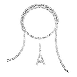 HH BLING EMPIRE Gold Silver Diamond Initial Necklaces for Women, Iced Out Initial Letter Pendants with Cz Diamond Tennis Necklace Chains, Alphabets A to Z letter necklace 18 Inch (A-Silver)