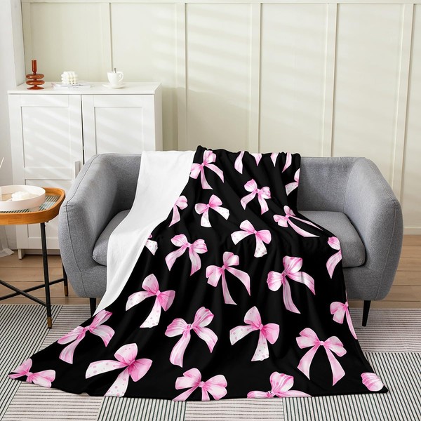 Feelyou Pink Black Bow All Season,Bed Blanket for Sofa Couch